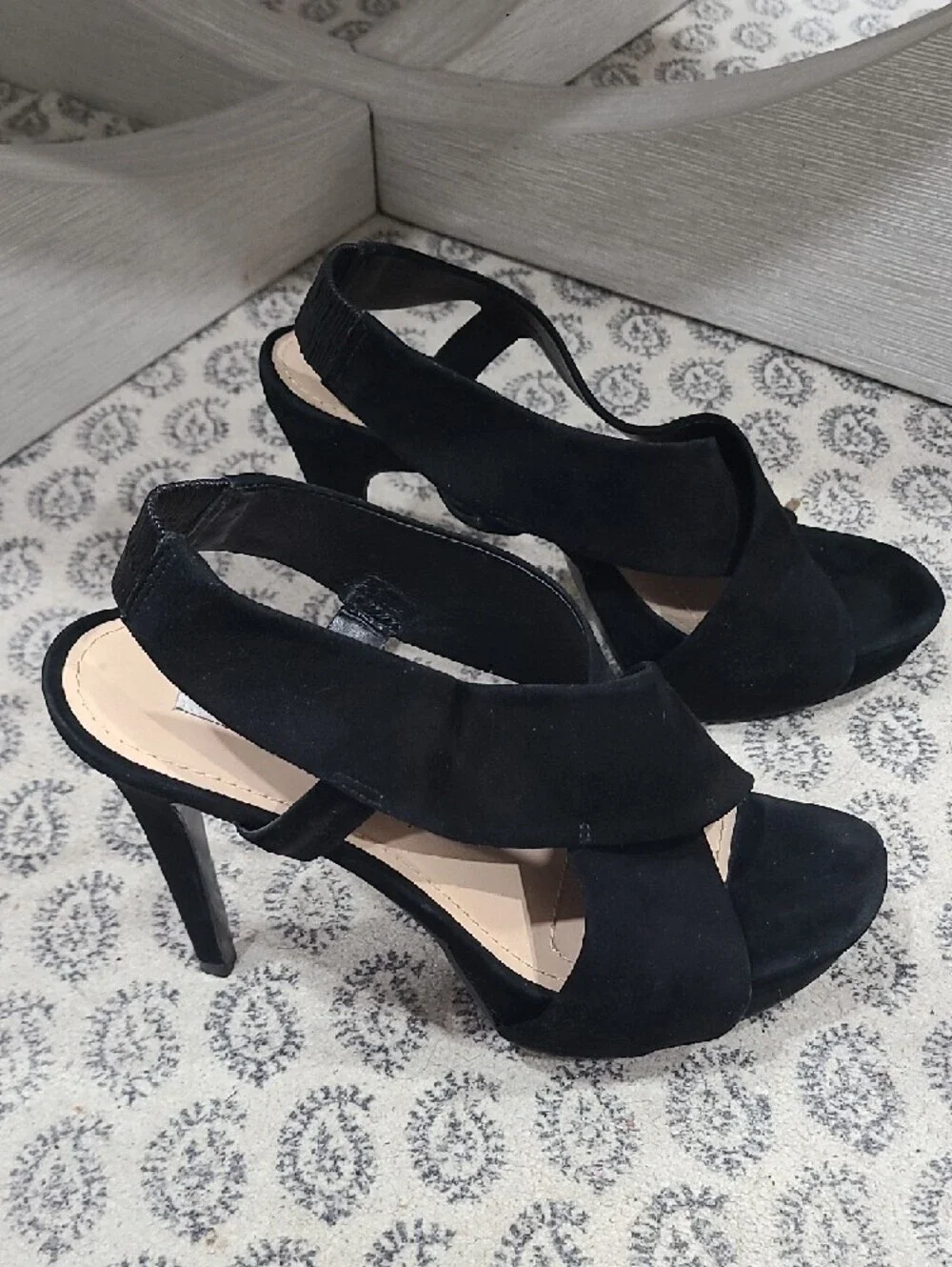 Diane Von Furstenberg Black Suede Crisscross Platform Heels 5